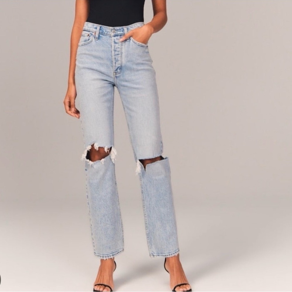 Abercrombie & Fitch Light Blue High-Rise Distressed “Dad” Curvy Jeans